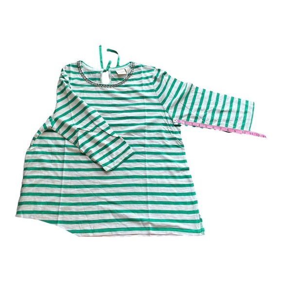 Chico's Green and White Striped Top with Embellished Neckline - Size 3P (16P) - Picture 3 of 10